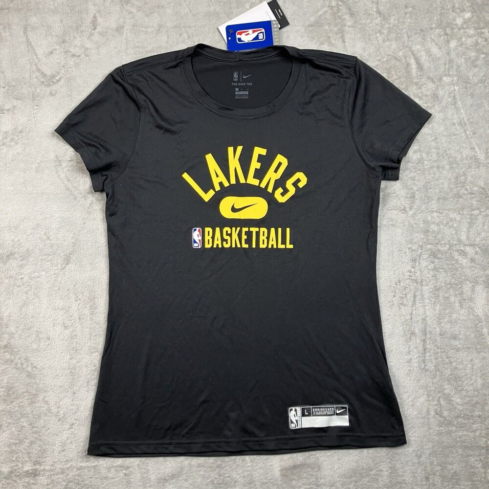 Nike Lakers T Shirt Womens L Black Yellow Basketball Dri FIT Athletic Sporty NBA
